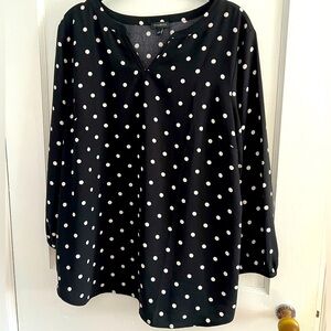Talbots, Black and White Polka Dot Long Sleeve Top L